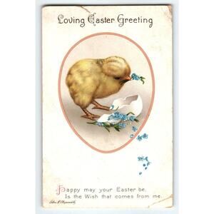 Easter Postcard Wolf Artist Signed Ellen Clapsaddle Baby Chick Egg Shell 1922
